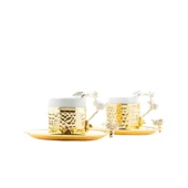 NİKEL GÜLLÜ 2'Lİ KAHVE FİNCANI ALTIN - 1