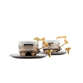 Bakır Kahve Fincanı Porselen Kahve Fincanı Altın Güllü 2'li Kahve Fincanı Siyah - 1