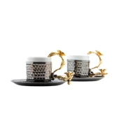 Bakır Kahve Fincanı Porselen Kahve Fincanı Altın Japon Gülü 2'li Kahve Fincanı Siyah thumbnail 1