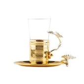 Nikel Japon Gülü Çizgili Çay Bardağı Altın - 1