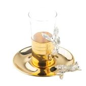 Nikel Japon Gülü Çizgili Çay Bardağı Altın - 2