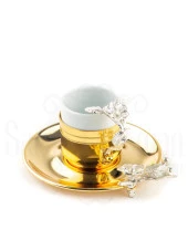 Nikel Japon Gülü Çizgili Kahve Fincanı Altın thumbnail 2