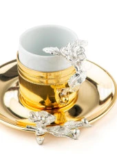 Nikel Japon Gülü Çizgili Kahve Fincanı Altın thumbnail 3