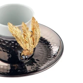 Bakır Kahve Fincanı Porselen Kahve Fincanı Altın Tüylü 2'li Kahve Fincanı Siyah thumbnail 2