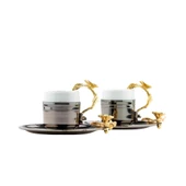 Bakır Kahve Fincanı Porselen Kahve Fincanı Altın Japon Gülü Çizgili 2'li Kahve Fincanı Siyah thumbnail 1