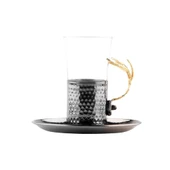 Bakır Çay Bardağı Cam Çay Bardağı Kahve Yanı Çay Bardağı Altın Tüylü Çay Bardağı Siyah - 1