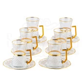 Bardak Çay Bardağı Çay Seti Çay Takımı Lux Heybeli Kulplu Çay Seti Bel Yaldız Altın - 1