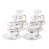 LUX BAKLAVA HEYBELİ KULPLU ÇAY SETİ BEL YALDIZ PLATİN - 1