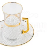 Bardak Çay Bardağı Çay Seti Çay Takımı Lux Heybeli Kulplu Çay Seti Bel Yaldız Altın - 3