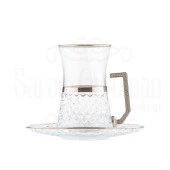 LUX BAKLAVA HEYBELİ KULPLU ÇAY SETİ BEL YALDIZ PLATİN - 2