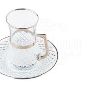 LUX BAKLAVA HEYBELİ KULPLU ÇAY SETİ BEL YALDIZ PLATİN - 3