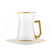 Bardak Çay Bardağı Çay Seti Çay Takımı Mat Heybeli Kulplu Çay Seti Altın - 2