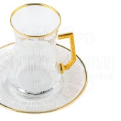 Bardak Çay Bardağı Çay Seti Çay Takımı Mat Heybeli Kulplu Çay Seti Altın - 3