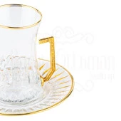 Bardak Çay Bardağı Seti 6'lı Çay Seti Çay Takımı Lux Dik Çapraz Heybeli Kulplu Çay Seti İç Yaldız Altın - 3