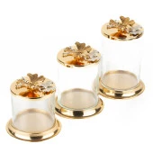 Cam Kavanoz 3'lü Sıvama Ayaklı Altın Renk - 1