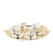 Altın Japon Gülü Yuvarlak Tepsi + 6'lı Çizgili Çay Bardağı Nikel - 1