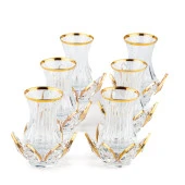 Çay Seti Cam El Dekor Nilüfer Model Altın Yaldızlı - 1