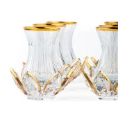 Çay Seti Cam El Dekor Nilüfer Model Altın Yaldızlı - 2