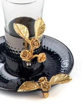 Altın Güllü Dikdörtgen Tepsi + 6'lı Çay Bardağı Siyah - 4