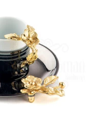 Altın Japon Gülü Yuvarlak Tepsi + 6'lı Çizgili Kahve Fincanı Siyah thumbnail 4