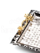 Altın Japon Gülü Dikdörtgen Tepsi + 6'lı Çizgili Çay Bardağı Siyah - 6