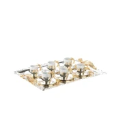 Altın Japon Gülü Dikdörtgen Tepsi + 6'lı Çizgili Kahve Fincanı Nikel thumbnail 1