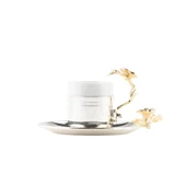 Altın Japon Gülü Dikdörtgen Tepsi + 6'lı Çizgili Kahve Fincanı Nikel thumbnail 2