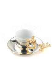 Altın Japon Gülü Yuvarlak Tepsi + 6'lı Çizgili Kahve Fincanı Nikel - 3