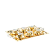 Nikel Tüylü Dikdörtgen Tepsi + 6'lı Kahve Fincanı Altın - 1