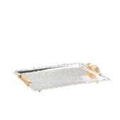 Altın Japon Gülü Dikdörtgen Tepsi + 6'lı Çizgili Çay Bardağı Nikel - 2