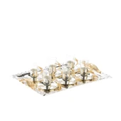 Altın Japon Gülü Dikdörtgen Tepsi + 6'lı Çizgili Çay Bardağı Nikel - 1