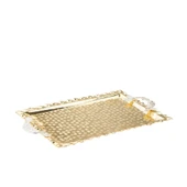 Nikel Tüylü Dikdörtgen Tepsi + 6'lı Kahve Fincanı Altın - 4