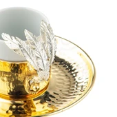 Nikel Tüylü Dikdörtgen Tepsi + 6'lı Kahve Fincanı Altın - 3