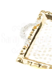 Nikel Tüylü Dikdörtgen Tepsi + 6'lı Kahve Fincanı Altın - 6