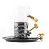 Bakır Çay Bardağı Cam Çay Bardağı Kahve Yanı Çay Bardağı Altın Güllü Çay Bardağı Siyah - 2