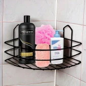 Banyo Duş Rafı Şampuanlık Köşelik Oval Siyah Tek Katlı Malzemelik Organizer Aksesuar Düzenleyici Mutfak Eşya Rafı - 1