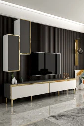 Givayo Mobilya Valeria Tv Ünitesi Altın Ayaklı Beyaz Antrasit - 1