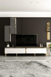 Givayo Mobilya Valeria Tv Ünitesi Altın Ayaklı Beyaz Antrasit - 2