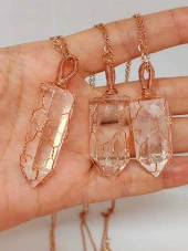 Kristal Kuvars Bakır Malzemeli El Örgüsü Özel Pandül Sarkaç (Kolye Ucu) thumbnail 1