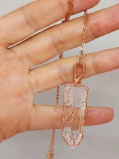 Kristal Kuvars Bakır Malzemeli El Örgüsü Özel Pandül Sarkaç (Kolye Ucu) thumbnail 4