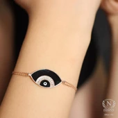 925 Ayar Gümüş Göz Modeli Siyah Bileklik thumbnail 4