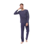 Pijadore Erkek Mavi Mevsimlik Uzun Kollu Pamuklu Pijama Takımı 1523 - 1