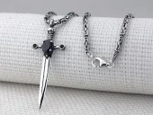 Şovalye Kılıcı Siyah Zirkon Taşlı Kral Zincirli 925 Ayar Gümüş Kolye thumbnail 1