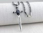 Şovalye Kılıcı Siyah Zirkon Taşlı Kral Zincirli 925 Ayar Gümüş Kolye thumbnail 2