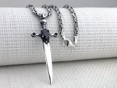 Şovalye Kılıcı Siyah Zirkon Taşlı Kral Zincirli 925 Ayar Gümüş Kolye thumbnail 3