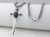 Şovalye Kılıcı Siyah Zirkon Taşlı Kral Zincirli 925 Ayar Gümüş Kolye thumbnail 5