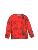 Turuncu Orman Desenli Uzun Kol Yuvarlak Yaka Sweatshirt - 1