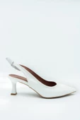 Beyaz Arkadan Fiyonklu Kısa Topuklu Stiletto Ayakkabı - Minipony thumbnail 2