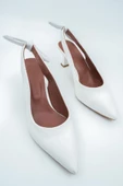 Beyaz Arkadan Fiyonklu Kısa Topuklu Stiletto Ayakkabı - Minipony thumbnail 4