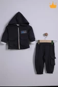 Babyhola Bayramlık 3'lü Kapşonlu Hırka Badi Pantolon Erkek Bebek Çocuk Alt Üst Takım - 10